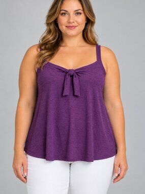 Merona Purple Swiss Dot Tie Front Cowl Back Swing Tank Top 2X Cottagecore